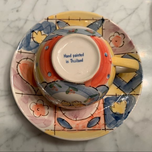 Hand-Painted Ceramic Cup & Saucer Set of 2 - Picture 3 of 9